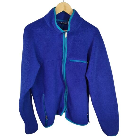 Patagonia Retro Dark Blue Aqua Turquoise Fleece Full Zip Jacket Vintage Large - Picture 1 of 11